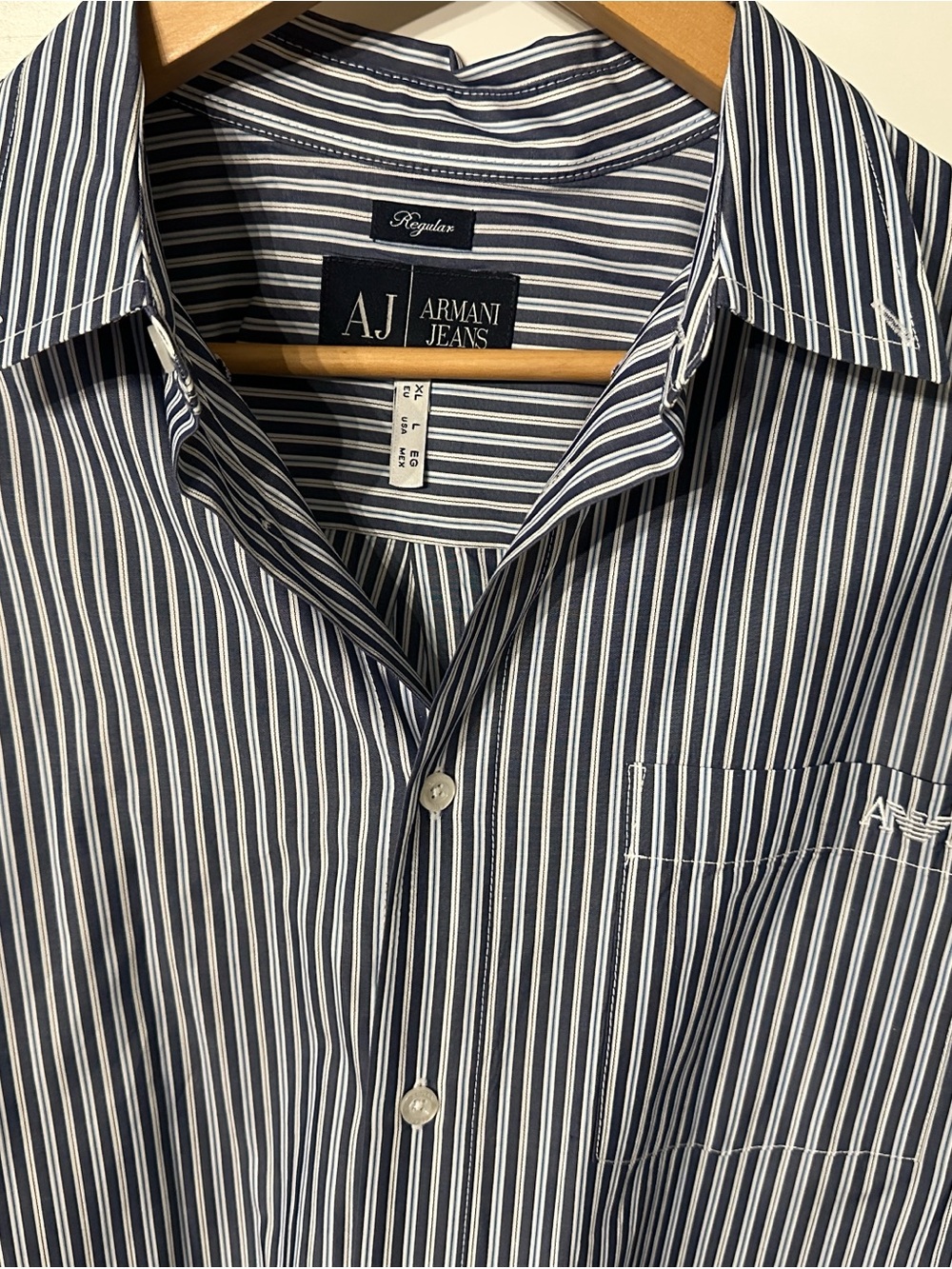 Armani Jeans Navy & White Vertical Stripe Dress Shirt